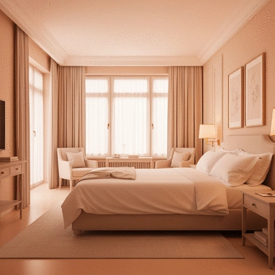 A serene bedroom with soft lighting, suggesting a comfortable sleep environment, no text, no words, no typography, clean image