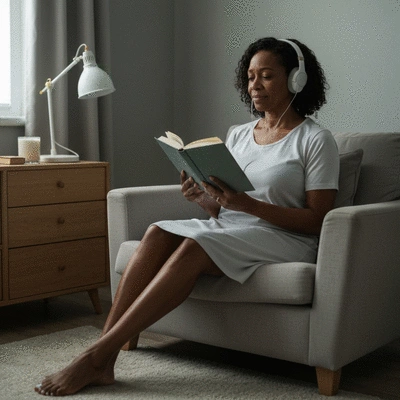 Person performing a relaxing pre-sleep routine in a calm bedroom