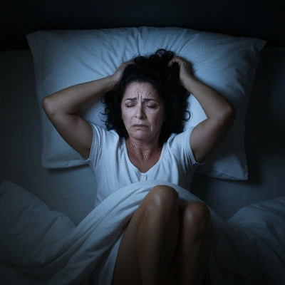Person struggling to sleep in bed, representing long-term insomnia