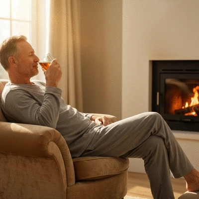 Person drinking herbal tea before bed, peaceful, calm, no text