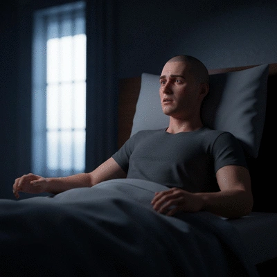 Person lying in bed, awake with racing thoughts, representing cognitive hyperarousal