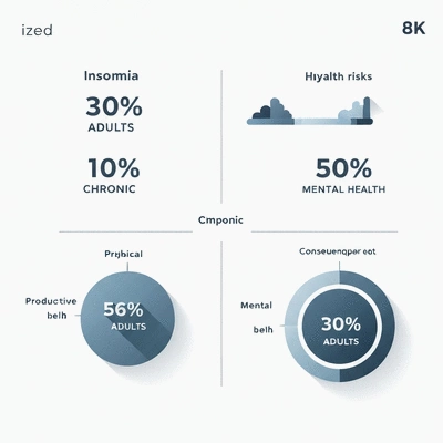 Stylized chart showing insomnia prevalence and impacts
