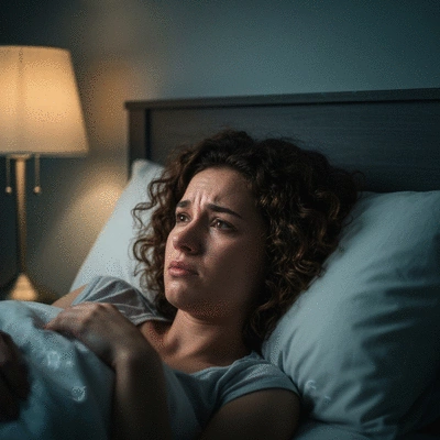 Person struggling to sleep due to anxiety and racing thoughts