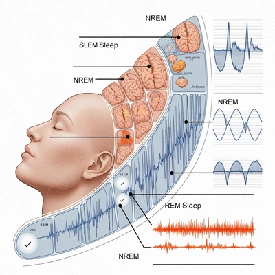 Illustration of a sleep cycle with NREM and REM stages