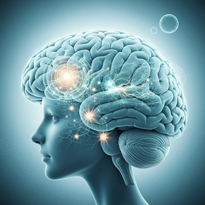 Conceptual illustration of serotonin neurotransmitters in the brain