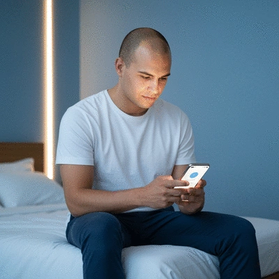 Person using a sleep tracking app on a smartphone at night