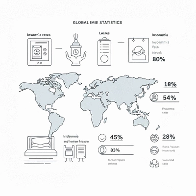 Stylized infographic showing global insomnia statistics, no text, no words, clean image