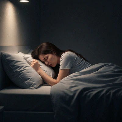 Person tossing and turning in bed, unable to sleep, with a subtle overlay representing chronic illness